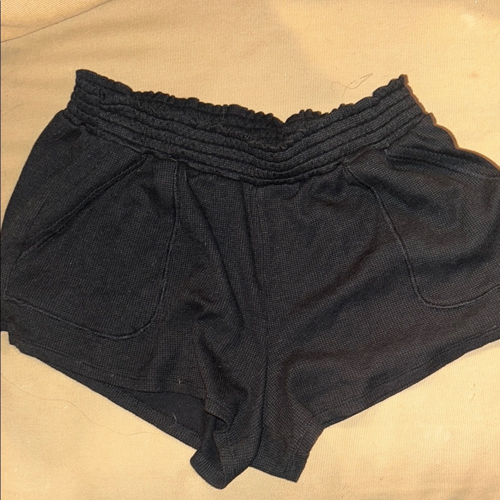 black waffle knit shorts